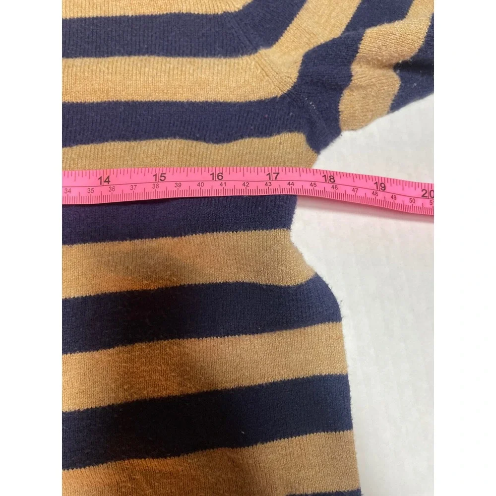 A New Day Womens Striped Crew Neck Long Sleeve Sweater Tan Navy Blue Size Medium